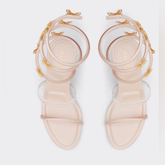 Retail $130 Aldo Pirouette heeled sandal Butterfly Heels Rose Gold Strappy Heels - Picture 4 of 8